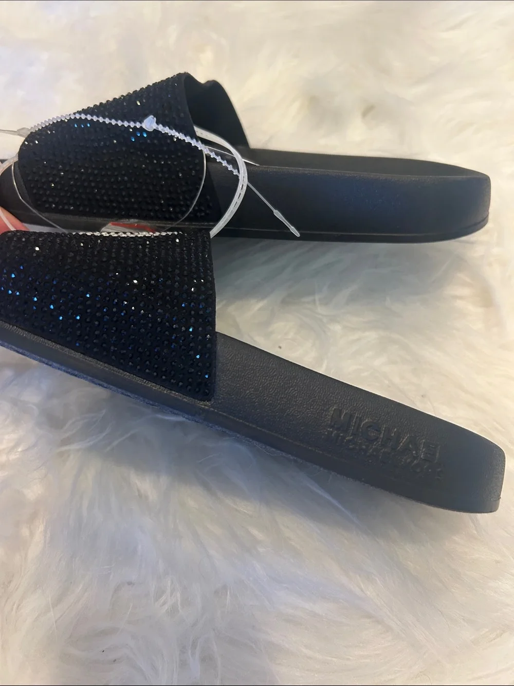 Michael Kors Black Rhinestone MK Slide Sandals